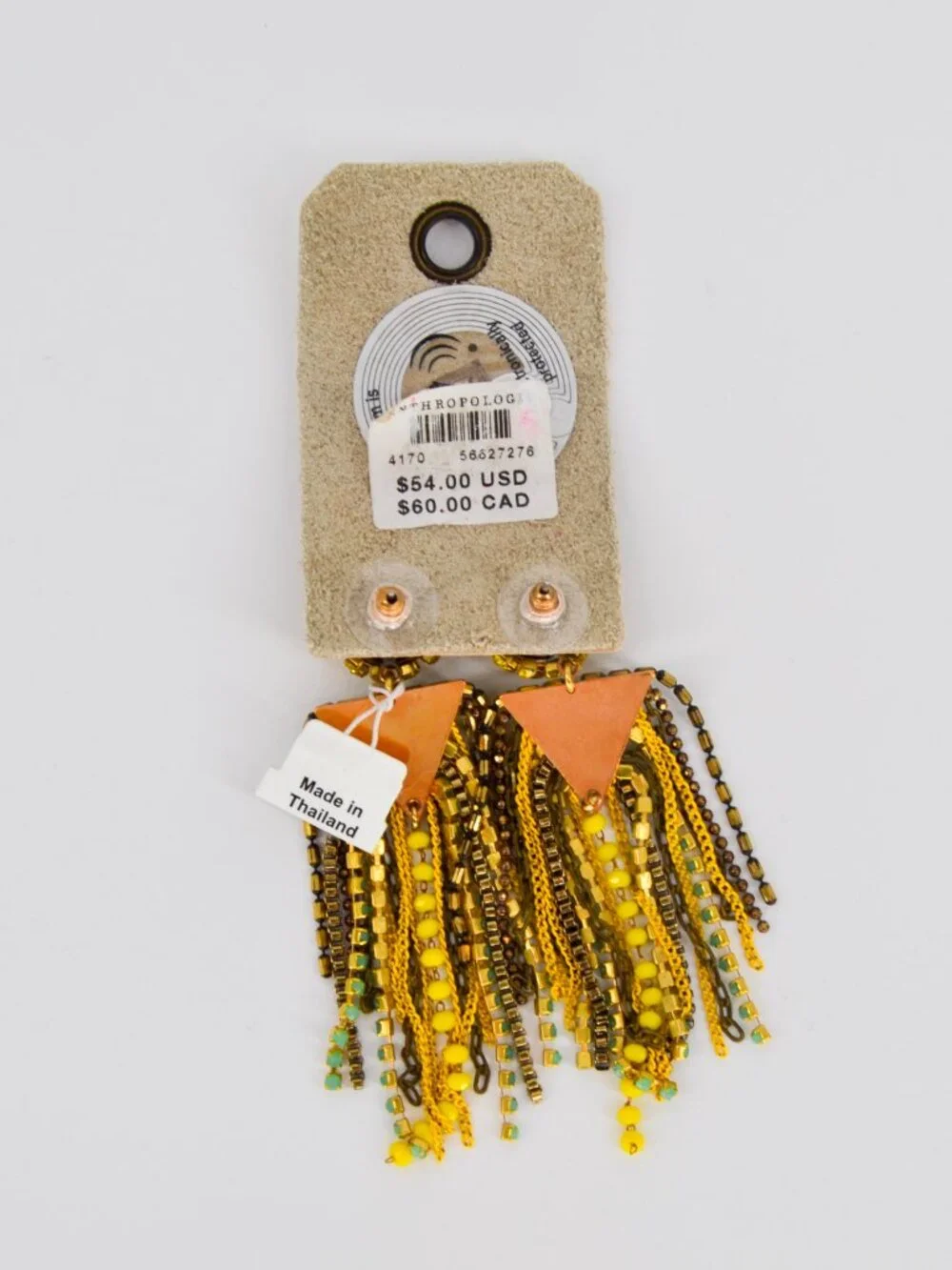 NWT Anthropologie Rhinestone Fringe Tassel Earrings Yellow Gold Blue